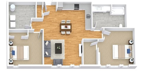 Floor plan for 2 beds, 1 bath, 850 sqft